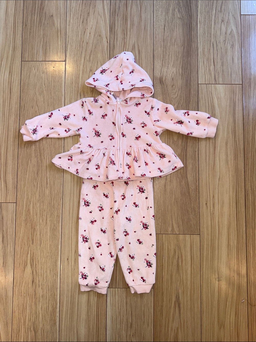 Pink Floral Hooded Matching Set for Kids